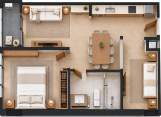 1+1 bedroom floor plan